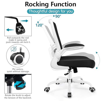 FelixKing Office Chair, Ergonomic Desk Chair Breathable Mesh Chairs Adjustable High Back Lumbar Support Flip-up Armrests, Executive Rolling Swivel Comfy Computer Chairs Home Office White - color: White