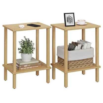 TUTOTAK End Table, Set of 2, Side Table, Nightstand, 2-Tier Storage Shelf, Sofa Table for Small Space, Living Room, Bed Room, Natural TB01BN035 - color: Natural