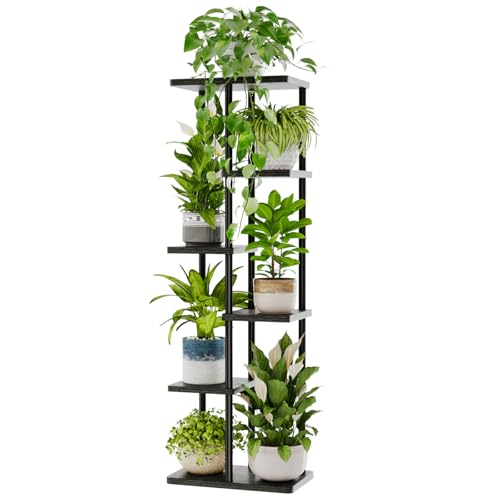 Bamworld Tall Plant Stand Indoor, 6 Tier Metal Plant Shelf for Multiple Plants, Tiered Flower Pot Stands for Patio Garden Balcony Living Room Bedroom, Black | Tiered indoor shelf displays multiple plants in living rooms, bedrooms, balconies, patios, or ga
