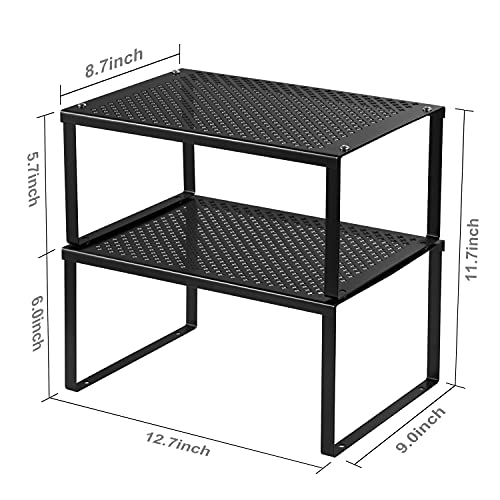 NEX Cabinet Organizer Shelf Set of 2, Kitchen Counter Stackable Shelves, Expandable Spice Rack Pantry Organizers Bathroom Storage Riser, Metal, Black - color: Black