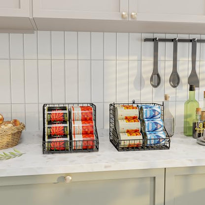 Stackable Can Organizer for Pantry with 2 Adjustable Dividers, Soda Can Organizer, Can Storage Dispenser Holds up to 28 Cans, 2 tier Metal Wire Baskets Can Holder for Kitchen Cabinet Pantry, Black - size: S-(2 pack)