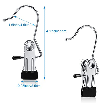 Hotop 48 Pieces Boot Hanger Clips for Closet, Laundry Hanging Hooks Heavy Duty Clips Boot Holder Portable Single Hooks Space Saving for Pants Jeans Clothes Hats Tall Towels (Silver) - color: Silver
