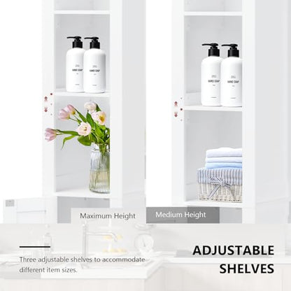 11.81'' Wide Narrow Bathroom Storage Cabinet-Slim Tall Bathroom Storage Cabinet with Adjustable Shelves，Bathroom Floor Storage Cabinet for Home, Small Spaces, Bathroom, Kitchen, Living Room, White