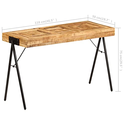 Industrial Vintage Writing Table Solid Mango Wood Steel Frame Compact Workspace Desk Smooth Surface Sturdy Metal