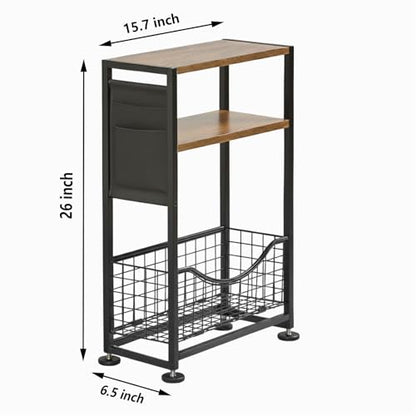 Skinny Side Table with Storage, 3 Tier Slim Side Tables for Small Spaces, Skinny End Table Narrow Bedside Table Narrow Side Table for Living Room, Bedroom - color: Rustic Brown