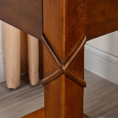 27.6" High End Table with Drawer and Storage Shelf, Solid Wood Side Table, Traditional Sofa BesideTables, Narrow Telephone Tables for Living Room,Small Space No-Tools Assembly, Cherry Brown GBJDR200 - color: Cherry Brown