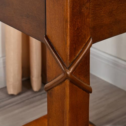27.6" High End Table with Drawer and Storage Shelf, Solid Wood Side Table, Traditional Sofa BesideTables, Narrow Telephone Tables for Living Room,Small Space No-Tools Assembly, Cherry Brown GBJDR200 - color: Cherry Brown