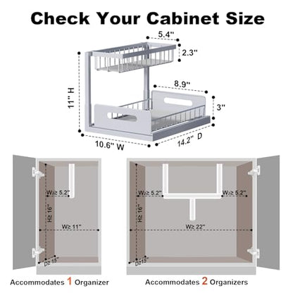 REALINN Under Sink Organizer, Pull Out Cabinet Organizer 2 Tier Slide Out Sink Shelf Cabinet Storage Shelves, Storage for Kitchen Bathroom, Grey, 2 Pack | For Kitchen and Bathroom, Slide Out Under Cabinet Storage, Metal Under Sink Storage with Sliding Dra