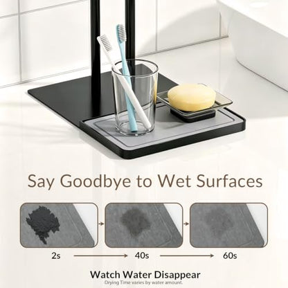 NADAMOO Standing Towel Rack for Bathroom, Adjustable Hand Towel Holder | 13.8"-24" Height, Diatomite Tray, Wide Weighted Base, 2 Bars with 4" Gap for Airflow, Rustproof Black Metal, No Drill