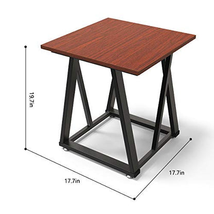 DEWEL Bedside Table, Industrial End Table, Nightstand for Bedroom, Easy to Assemble, Metal Frame Home Side Table in Living Room, Square 17.7" Dx19.68 H