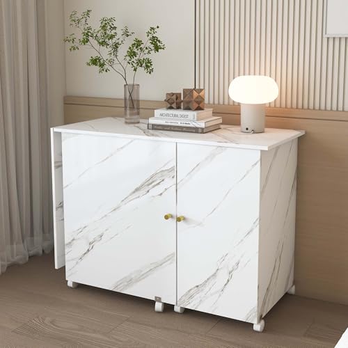 4-in-1 Folding Sewing Table with Storage, Sewing Desk Foldable with Lockable Wheels & Power Socket, Sewings Machine Cabinet & Craft Desk with Shelves, Compact Design (White, 57 Inch) - color: White, size: 57 Inch