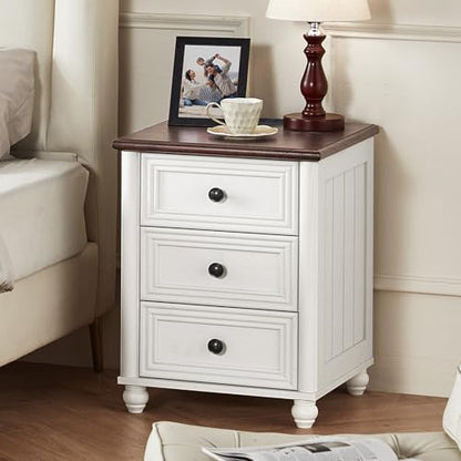 RWYHG 18" Night Stand with Charger Station, Nightstand with 3 Drawers | Farmhouse Modern Bedside Table, Metal Handle, Roman Column Legs, White Bed Side End Tables for Bedroom Living Room - color: Elegant White, size: 18"D x 18"W x 24"H (3 Drawers)