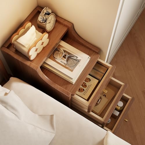 Solid Wood Narrow Nightstand with Drawers,Walnut Nightstand Wood Bedside Table Modern for Bedroom,Study,Toilet - color: Walnut, size: 15.75"D x 11.81"W x 23.62"H(3 Drawers)