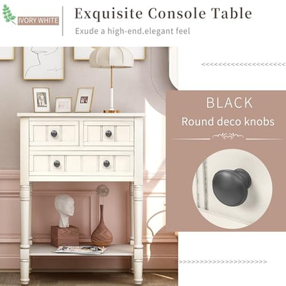 24'' Entryway Table, Small Console Table with Storage Drawers and Shelf, Hallway Table for Entryway Hallway Foyer, Farmhouse Solid Wood Frame (White) - color: White