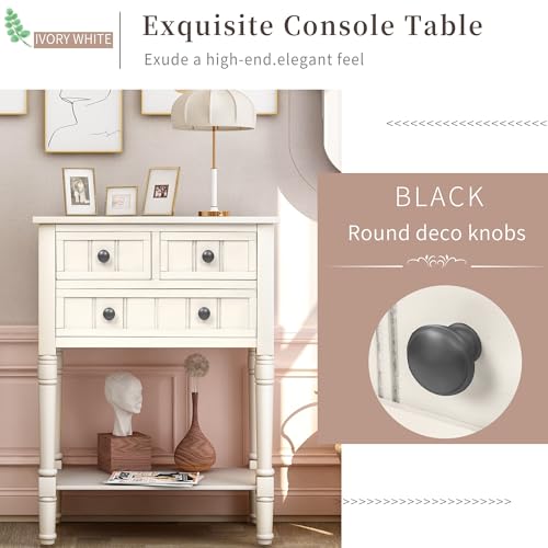 24'' Entryway Table, Small Console Table with Storage Drawers and Shelf, Hallway Table for Entryway Hallway Foyer, Farmhouse Solid Wood Frame (White) - color: White