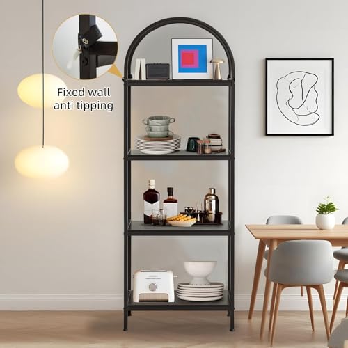 Garvee Arched Bookshelf 4 Tier, Arched Display Racks with Metal Frame | Tall Standing Bookshelves,Modern Open Storage Shelf Display Rack for Bedroom, Living Room, Home Office - color: 4-tier Black