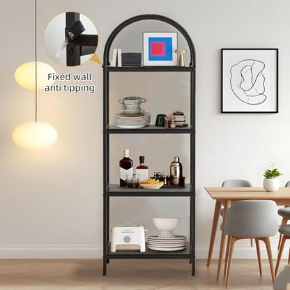 Garvee Arched Bookshelf 4 Tier, Arched Display Racks with Metal Frame | Tall Standing Bookshelves,Modern Open Storage Shelf Display Rack for Bedroom, Living Room, Home Office - color: 4-tier Black