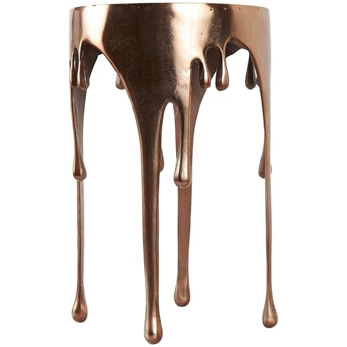 Deco 79 Aluminum Metal Contemporary Table with Abstract Drip Design, Copper Side Table, Accent Melting Legs and Black Glass Top, 16" x 16" x 25", Copper - color: Copper