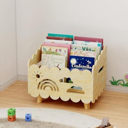 Wood Kids Bookshelf, Montessori Bookshelf, With 2 Adjustable Dividers, Suitable Kids Rooms, Nursery & Classroom, Kids Bookshelf And Toy Storage, Toddler Book Rack, Nursery Book Shelves, Kids Bookcase - color: Wood Color(stationary)