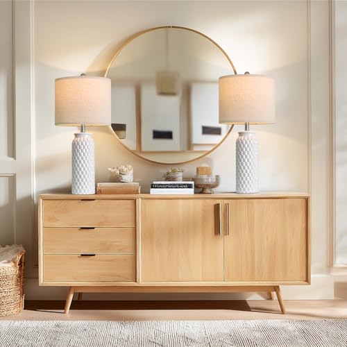 USumkky 27" Ceramic Table Lamps Set of 2 - Modern Farmhouse & Boho Style, Bedside Nightstand Lamps for Bedroom, Living Room End Table Lamps, Small Desk Lamp(White) - color: 27" White-2 Pack