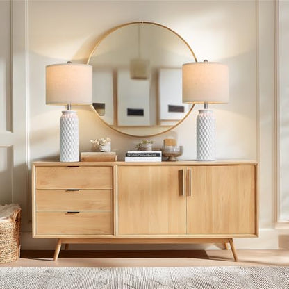 USumkky 27" Ceramic Table Lamps Set of 2 - Modern Farmhouse & Boho Style, Bedside Nightstand Lamps for Bedroom, Living Room End Table Lamps, Small Desk Lamp(White) - color: 27" White-2 Pack