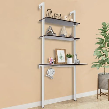 2-Shelf Industrial Wall Mount Ladder, Wall Mount Computer or Writing Desk, Computer Laptop Desk with Shelves, Floating Desk with Storage, Wall Table for Home Office, White (20"x30"x72.5") - color: White/ Brown