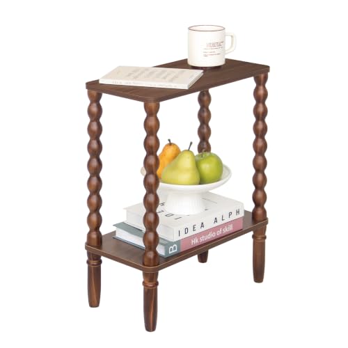 Fultyle Small Narrow Side Table, Skinny End Table Living Room with 2-Tier Storage, Narrow Accent Table Slim Nightstand for Small Spaces, Office, Bedroom (Walnut Brown) - color: Walnut Brown