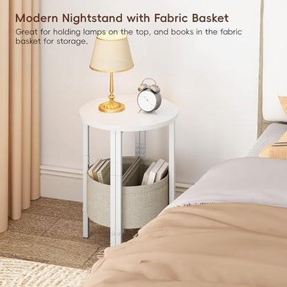 Vagusicc Side Table, Small Round End Table, Tall Accent Table with Storage Basket, Set of 2 Half Round Coffee Tables Half Moon Tables, Bedside Table, Modern Nightstand for Living Room Bedroom, White - color: White