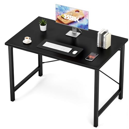 Sweetcrispy 40-Inch Small Computer Desk for Bedroom, Black | Gaming Writing Work and Study Desk for Home Office, Sturdy Metal Frame and Compact Modern Design with X-Shaped - color: Black, size: 40-Inch