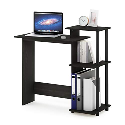 Furinno EFFICIENT Desk, 28.6" Wide Gaming Desk with 3 Open Side Shelves, Laptop Notebook Computer Desk, Office Desk for Home Office, Study Room, Dorm, Bedroom, Espresso - color: Espresso/Black, size: Square Side Shelves