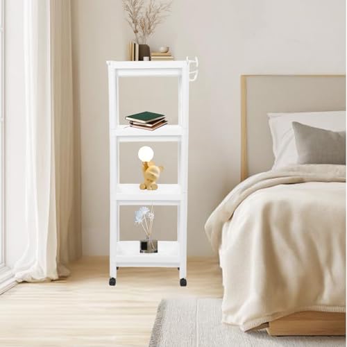 Tissting Bathroom Storage Rack 4-Tier, Plastic Freestanding Shelf | Multifunctional Organizer | Living Room & Bedroom & Kitchen | Space Saver(4 layers (with wheels)) - color: 4 Layers (With Wheels)