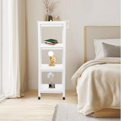 Tissting Bathroom Storage Rack 4-Tier, Plastic Freestanding Shelf | Multifunctional Organizer | Living Room & Bedroom & Kitchen | Space Saver(4 layers (with wheels)) - color: 4 Layers (With Wheels)