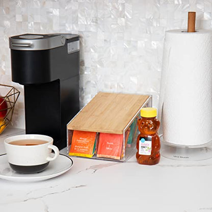 Mind Reader Tea Bag Organizer, Tea Station, Countertop Storage, Acrylic, 6.25"L x 9"W x 5.5"H, Brown - style: Tea Bag Caddy