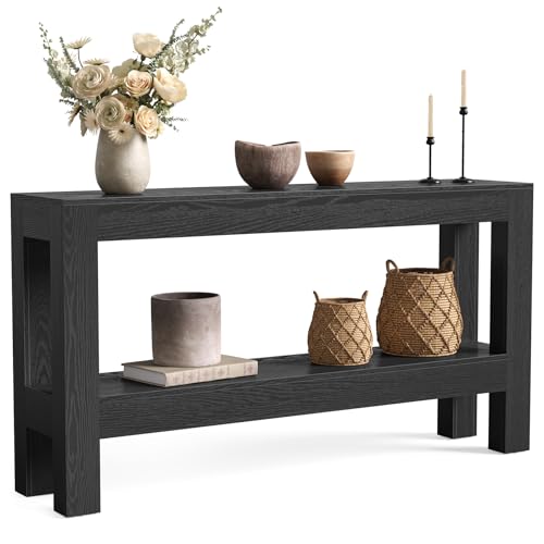 LITTLE TREE 63-Inch Black Console Table for Entryway, Narrow Long Wooden Entry Table for Living Room, Hallway, Sofa, Entrance, Foyer, Behind Couch with 2-Tier Storage Shelves - color: Black