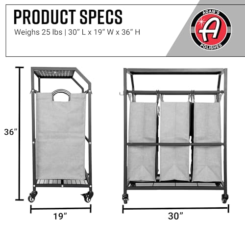 Adam's Polishes Detailing Towel Cart for Dirty Laundry, Cloths, Rags, Clothes, Hamper Basket in Garage, Laundry Room, Home, Storage Etc.