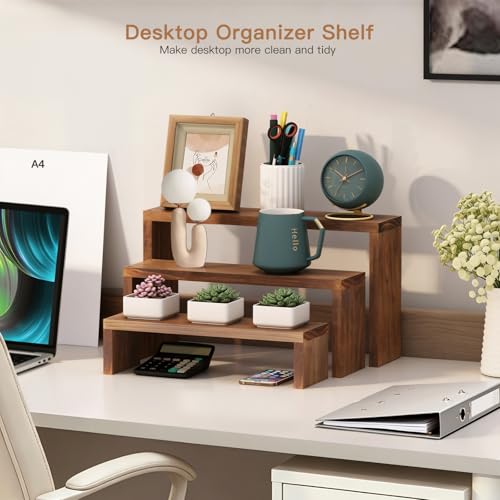 Plant Stand Shelf for Desk Window Sill Countertop Desktop Succulent Stand | 3 Tiers Small Wooden Tabletop Ladder Plant Shelves for Cupcake Stand Riser Kitchen Spice Rack Holder