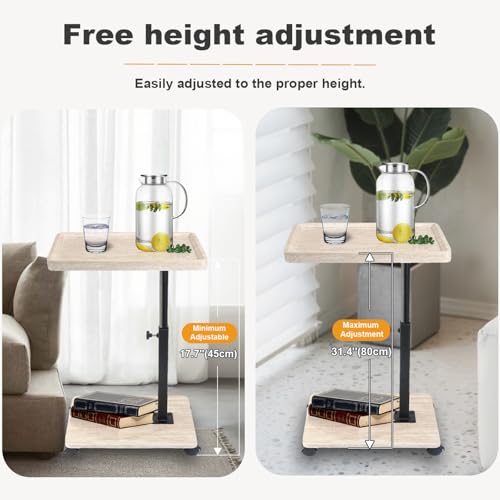 Side Table TV Tray for Couch,Height Adjustable C Shaped End Table for Small Spaces,Bedside Bathroom Living Room (Creamy White) - color: Creamy White