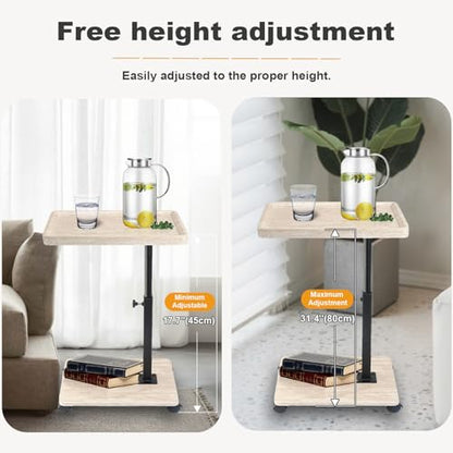Side Table TV Tray for Couch,Height Adjustable C Shaped End Table for Small Spaces,Bedside Bathroom Living Room (Creamy White) - color: Creamy White