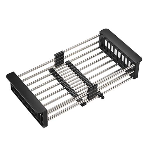 Dish Drying Rack, Over The Sink Dish Drying Rack, Stainless Steel Drainer with Adjustable Arms Holder Functional Kitchen Sink Organizer for Vegetable and Fruit, Black - color: Black - Small, size: 17.7"D x 9"W x 3.5"H