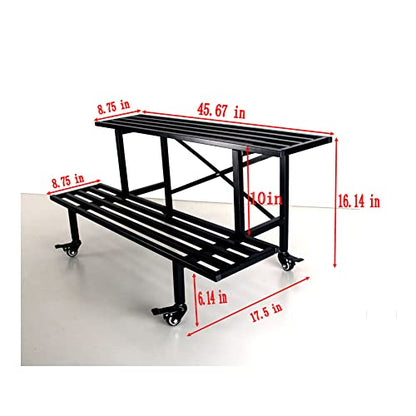 Zhongma 2 Tier Sturdy Metal Plant Stand with Wheels Heavy Duty Plant Holder for Home Indoor and Outdoor,L45.67 x W17.5 x H16.14 inch,440 LBS Capacity & Heavy Duty Construction