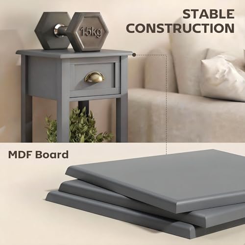 HOMCOM Narrow End Table with Drawer Slim Side Table for Small Spaces Gray | Tall Telephone Table, Skinny Modern Design, for Small Spaces, Living Room - color: Grey