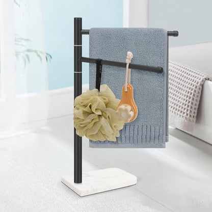 Standing Hand Towel Holder, Hand Towel Stand with Marble Base, 304 Stainless Steel Towel Rack with 2 Swivel Arm, Countertop Stand Towel Ring Towel Bar for Bathroom (Matte Black) - color: Matte Black