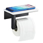 Matte Black Toilet Paper Holder with Shelf, 304 Stainless Steel Screw Wall Mounted, Marble Tissue Roll Holder with Storage - color: Matte Black