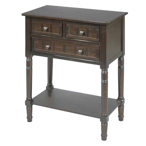 Knocbel Slim Antique Entry Console Table with 3 Drawers & Bottom Open Shelf, Solid Wood Narrow Small Sofa Table for Entryway Hallway Living Room 23.7" W x 13" D x 31.4" H Brown - color: Brown