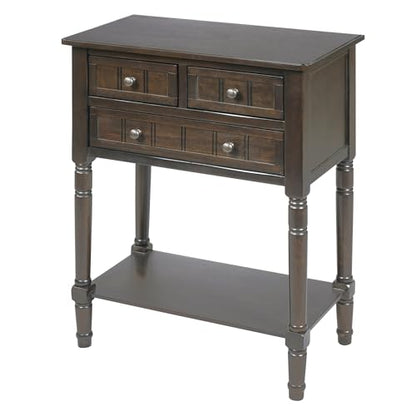 Knocbel Slim Antique Entry Console Table with 3 Drawers & Bottom Open Shelf, Solid Wood Narrow Small Sofa Table for Entryway Hallway Living Room 23.7" W x 13" D x 31.4" H Brown - color: Brown