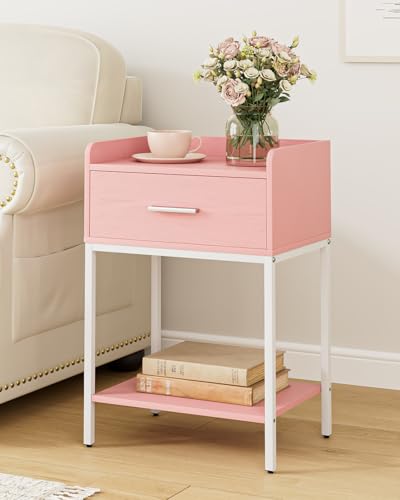 Nightstand,Modern Bedside Table Night Stand with Storage Drawer and Open Shelf,Small End Side Table for Bedroom,Living Room,Pink - color: Pink