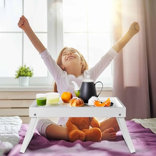 RRX Bed Tray Table with Folding Legs, Breakfast in Bed Tray (1, White) | Bed Trays for Folding Table Eating, Kitchen Serving, Food, Sofa, Snacking or Working, Laptop Desk Dinner, Snack Tray - color: White