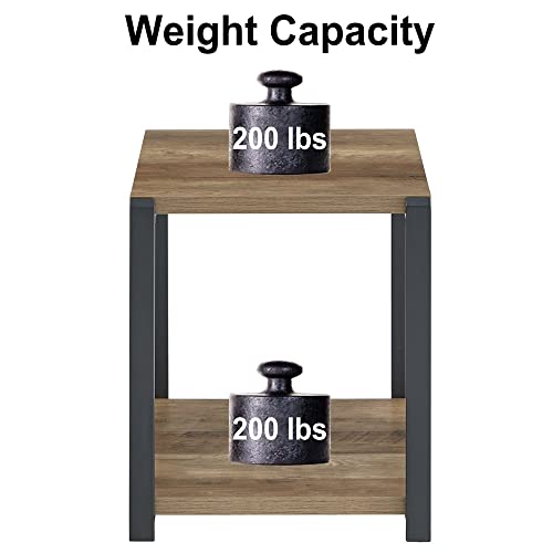 FOLUBAN Industrial End Table, Square Side Table with Storage Shelf for Living Room, Wood and Metal Nightstand, Oak - color: Oak