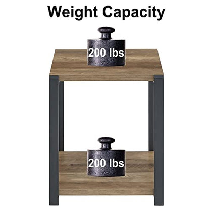 FOLUBAN Industrial End Table, Square Side Table with Storage Shelf for Living Room, Wood and Metal Nightstand, Oak - color: Oak