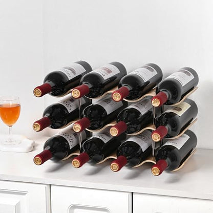 Countertop Wine Rack - 12 Bottle Freestanding Wine Bottle Holder Stand - 3 Tier Wooden Wine Storage Rack - Wavy Wine Organizer for Cabinet Pantry Home Kitchen Bar - size: 3 Tier - 12 Bottle